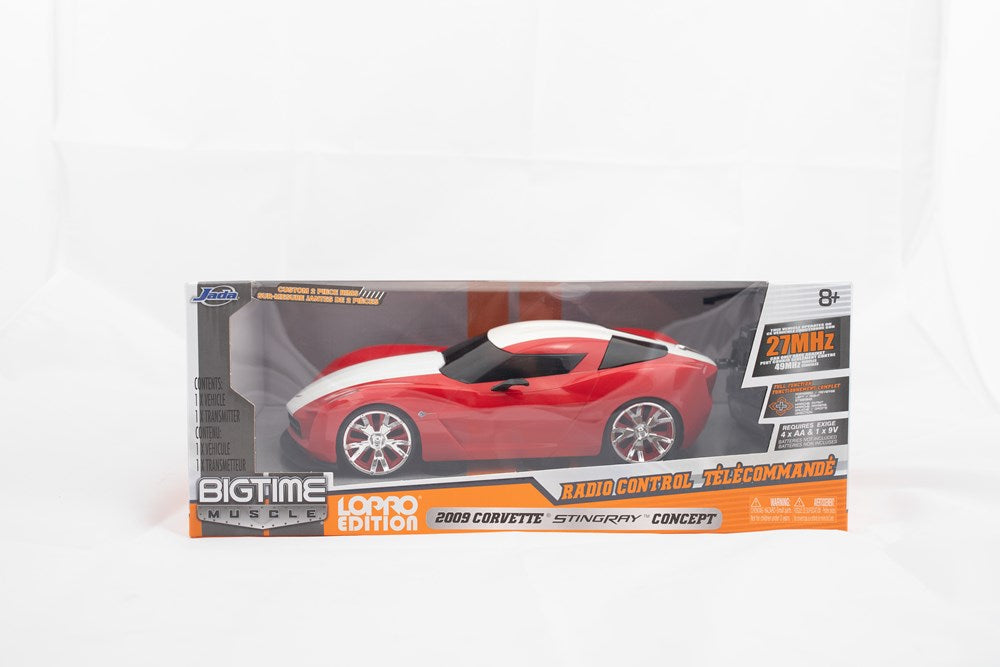 16 scale RC 2009 Chevy Corvette Stingray with sleek aerodynamic design in clear display box.