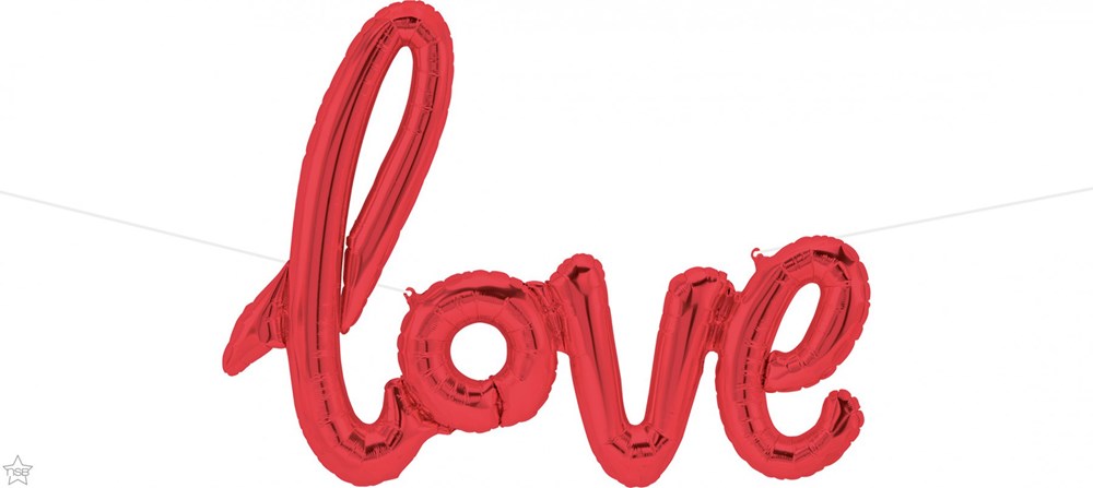Red foil balloon spelling out the word "love" in cursive script, 40 inches wide.