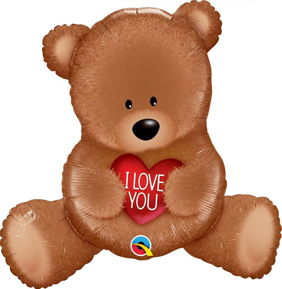 35-inch brown foil balloon shaped like a teddy bear holding a red heart with "I Love You" text.