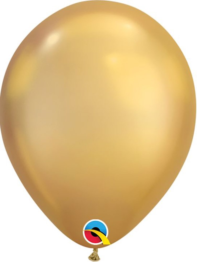 Shiny gold latex balloon with a smooth, reflective surface and classic oval shape.