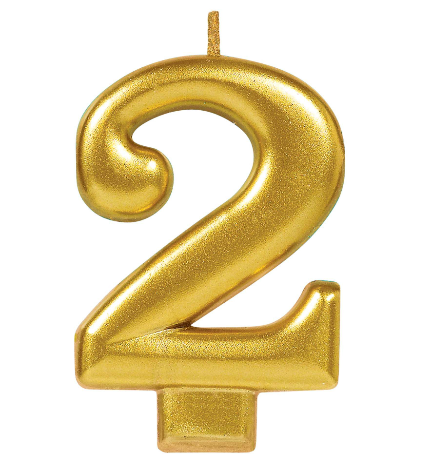 Metallic Gold Number 2 Candle