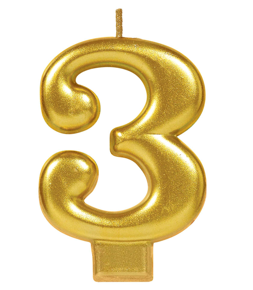 Metallic Gold Number 3 Candle