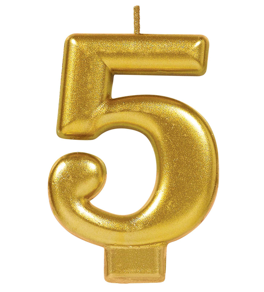 Metallic Gold Number 5 Candle