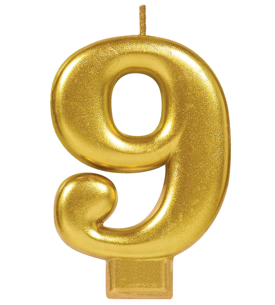 Metallic Gold Number 9 Candle