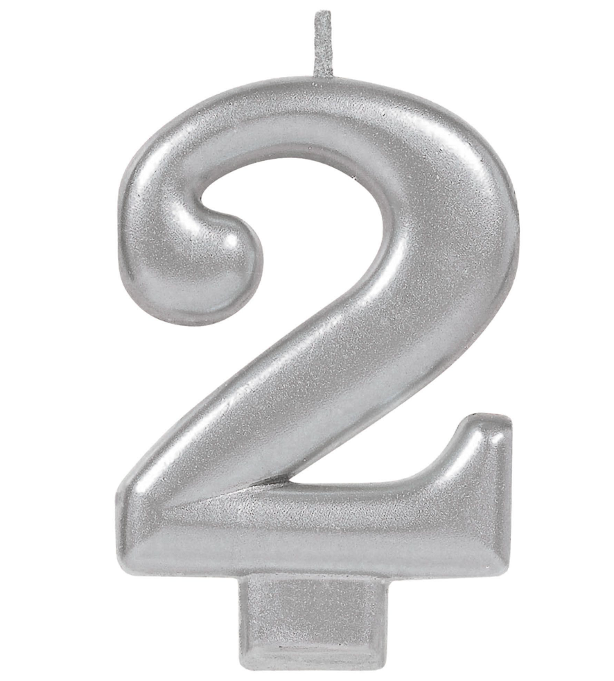 Metallic Silver Number 2 Candle