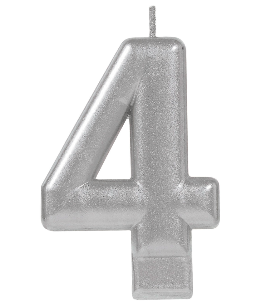 Metallic Silver Number 4 Candle
