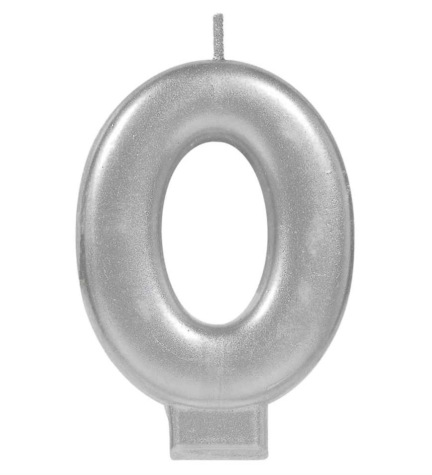 Metallic Silver Number 0 Candle