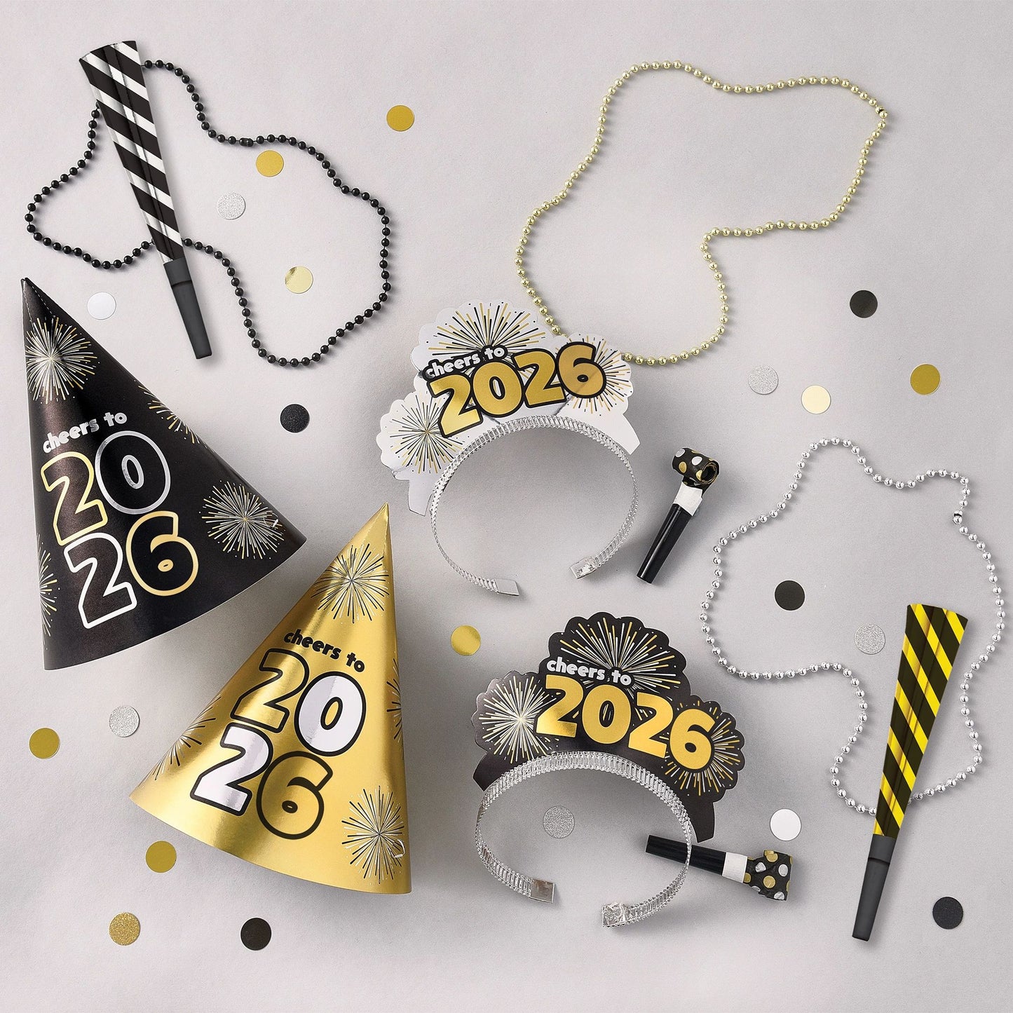 New Years Eve 10 Person Party Kit in Black Silver and Gold