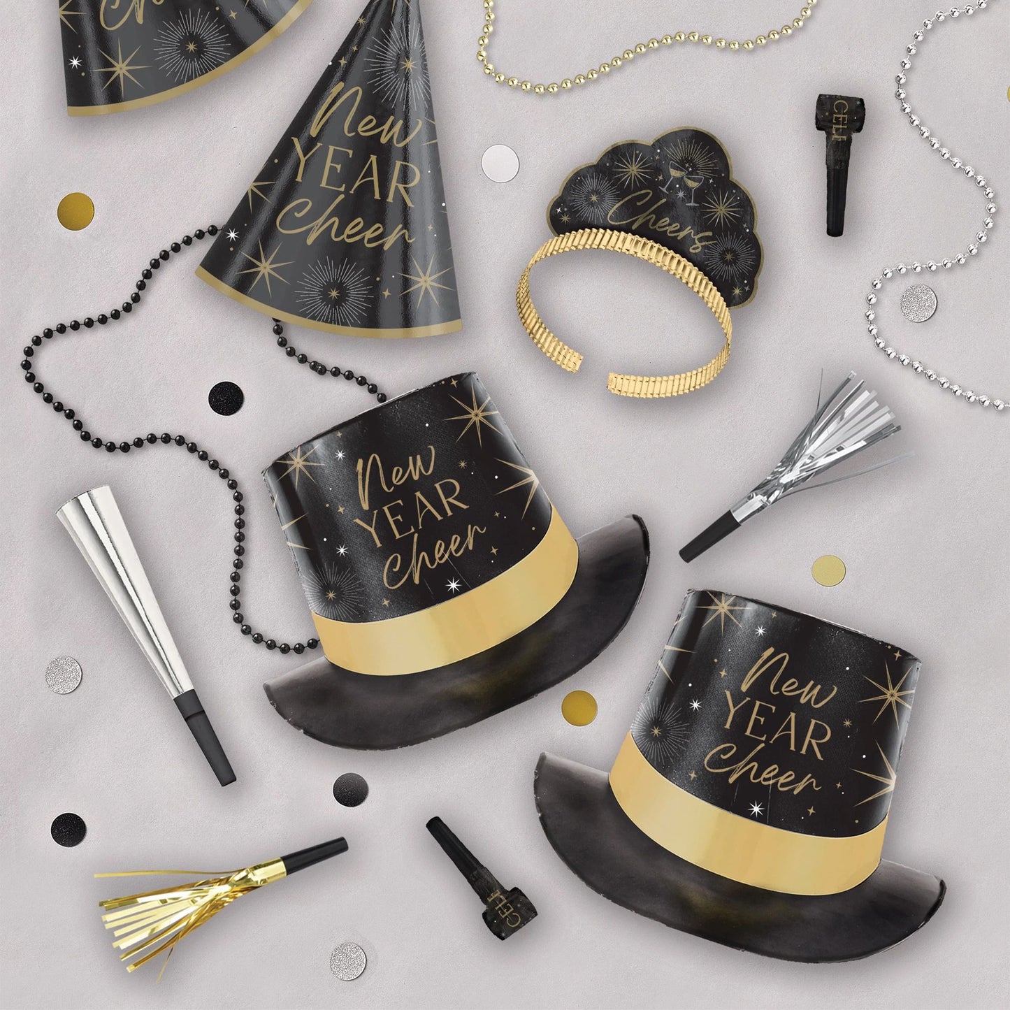 New Years Eve 25 Person Party Kit in Black Silver and Gold