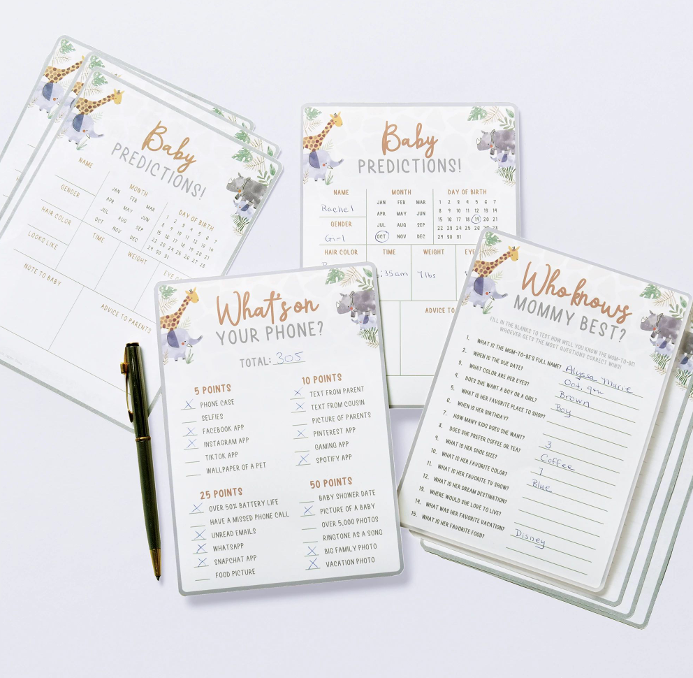 Soft Jungle Baby Shower Game Pack