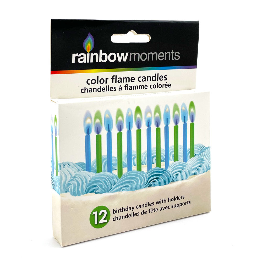 Boy Assortment Blue Green Color Flame Candles 12ct