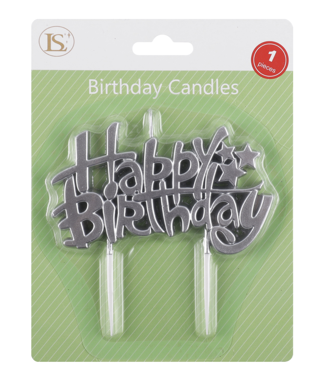 Silver Happy Birthday Candle