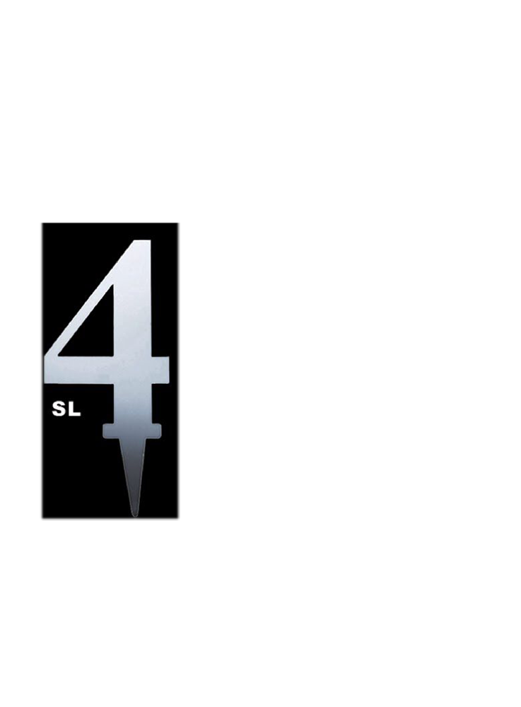 Silver mirror acrylic cake topper shaped as the number 4 with a pointed stake base.