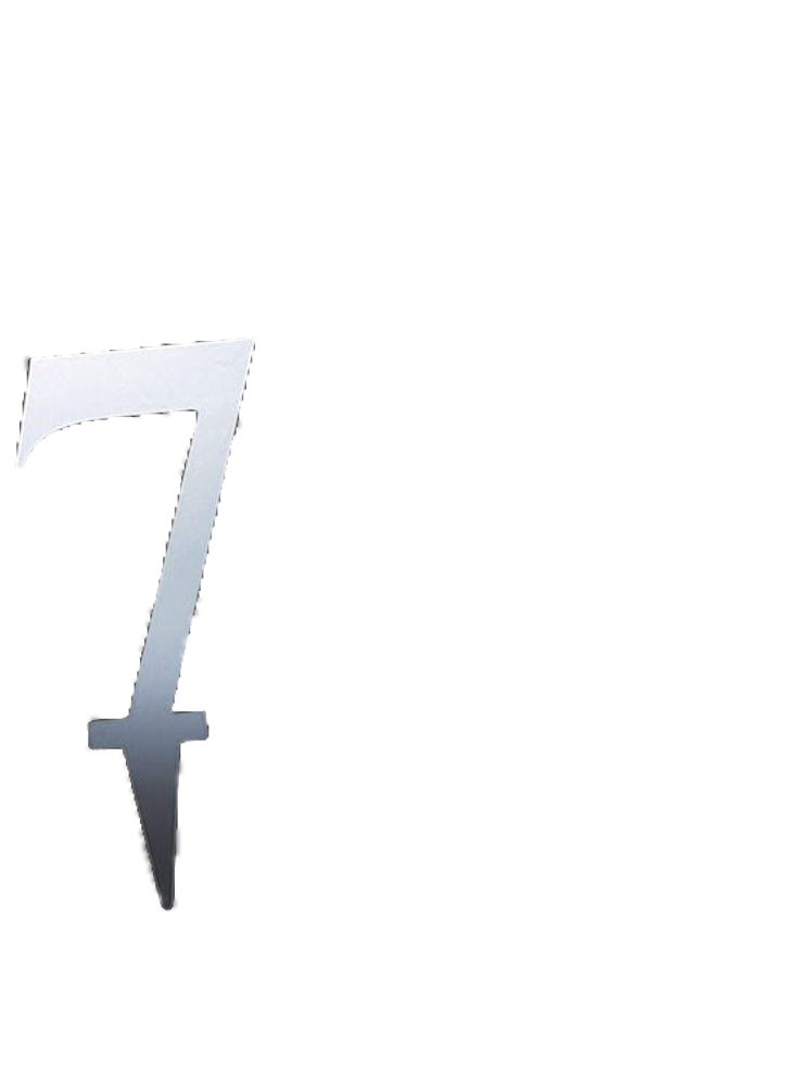 Silver mirror acrylic number 7 cake topper with pointed stake for insertion.