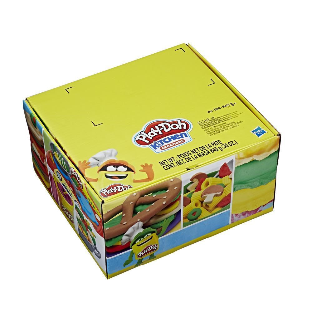 Yellow Play-Doh Super Chef Suite box featuring colorful food-shaped molds and tools for creative play.