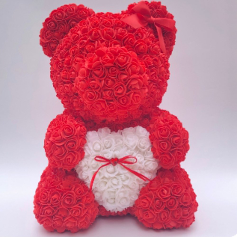 20in Rose with Pink Heart Foam Rose Bear – Toy World Inc