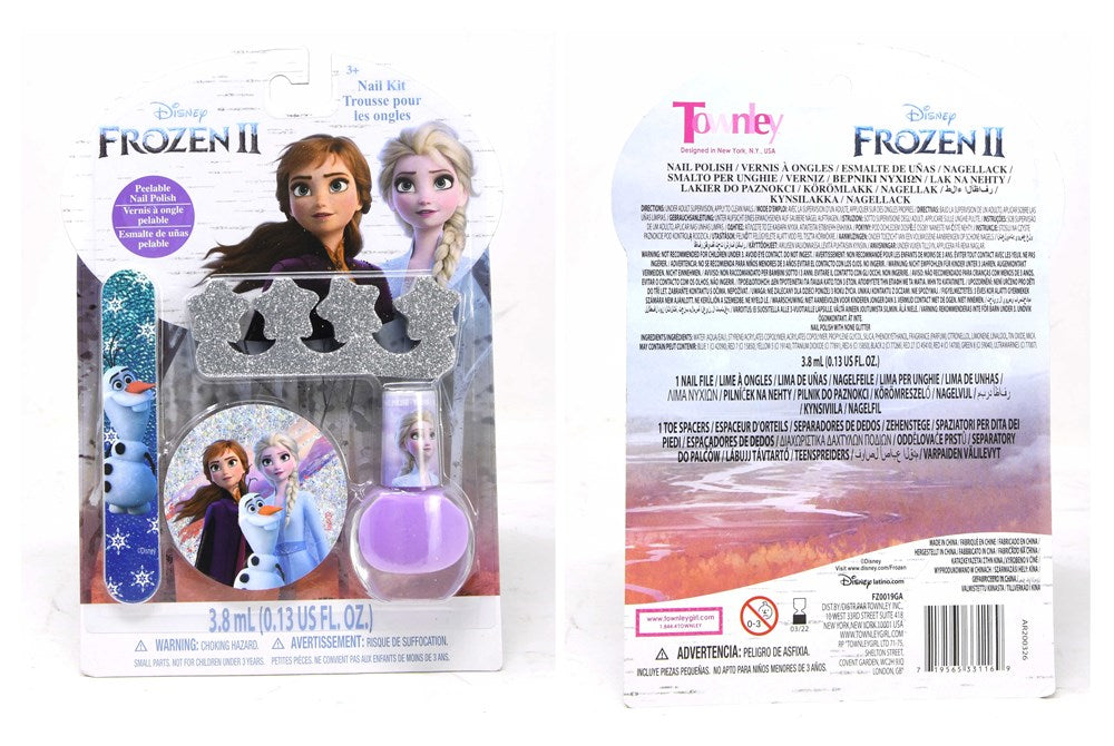 Frozen 2 nail kit on shaped blister card with purple nail polish and nails featuring Elsa and Anna designs.