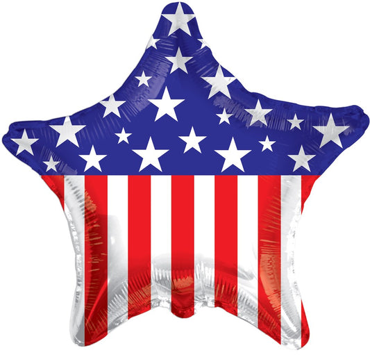 Tuftex Patriotic American Stars and Stripes 18 inch Star Shaped Foil Balloon 1ct