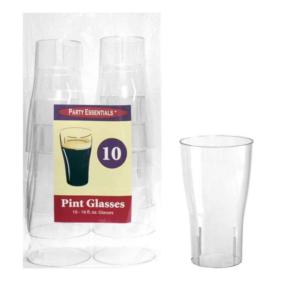 Set of ten clear 16oz pint glasses with a smooth, slightly tapered cylindrical shape.