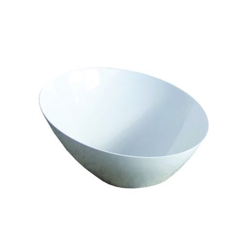 White angled bowl with smooth finish and 20oz capacity, modern minimalist design.
