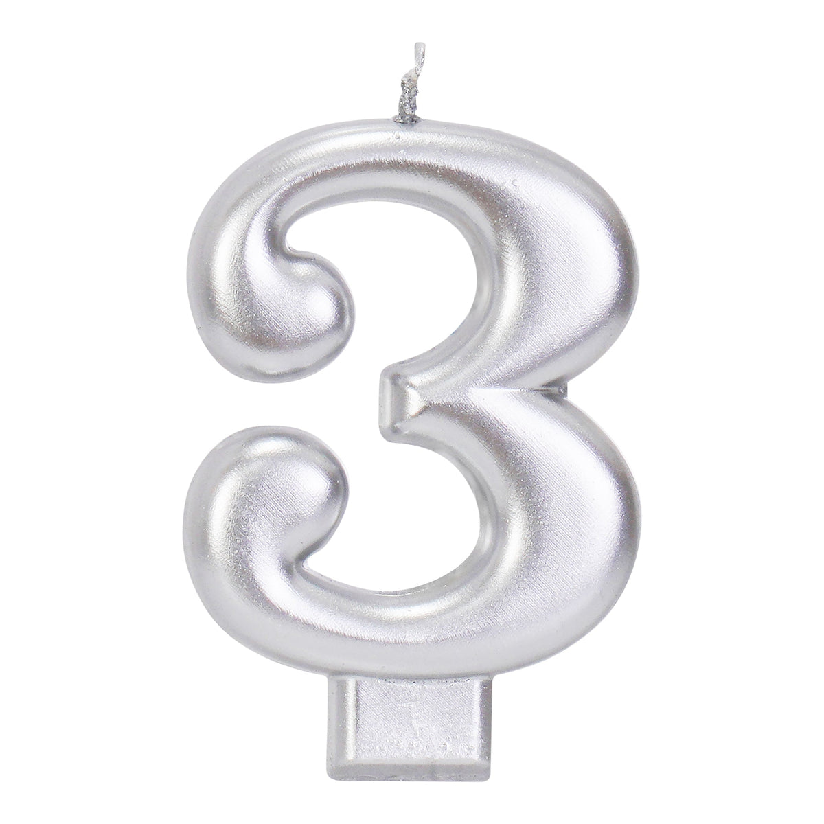 Silver 3.25 inch Number 3 Candle 1ct