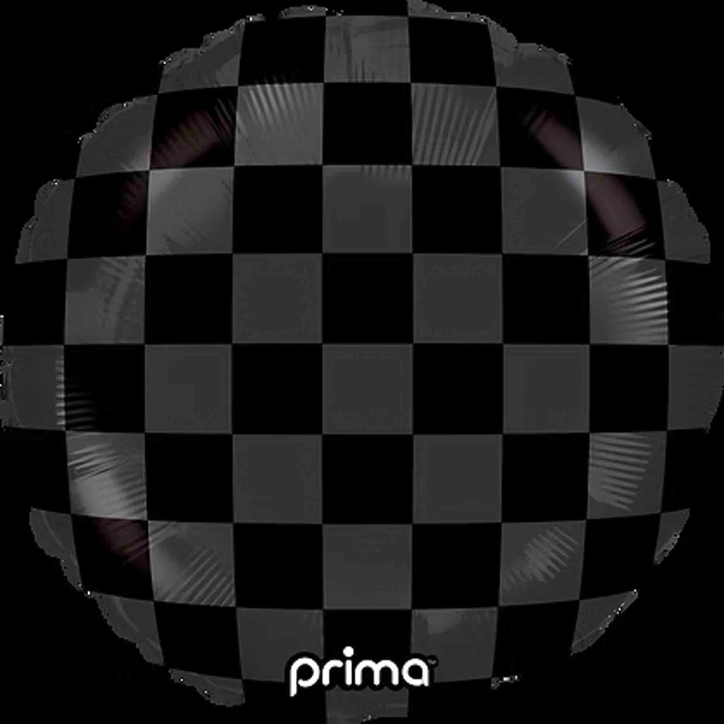 18-inch round balloon with black shiny and matte checkerboard pattern.