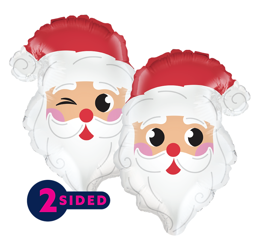 11-inch foil balloon shaped like Santa Claus head with red hat and white beard, two-sided design.