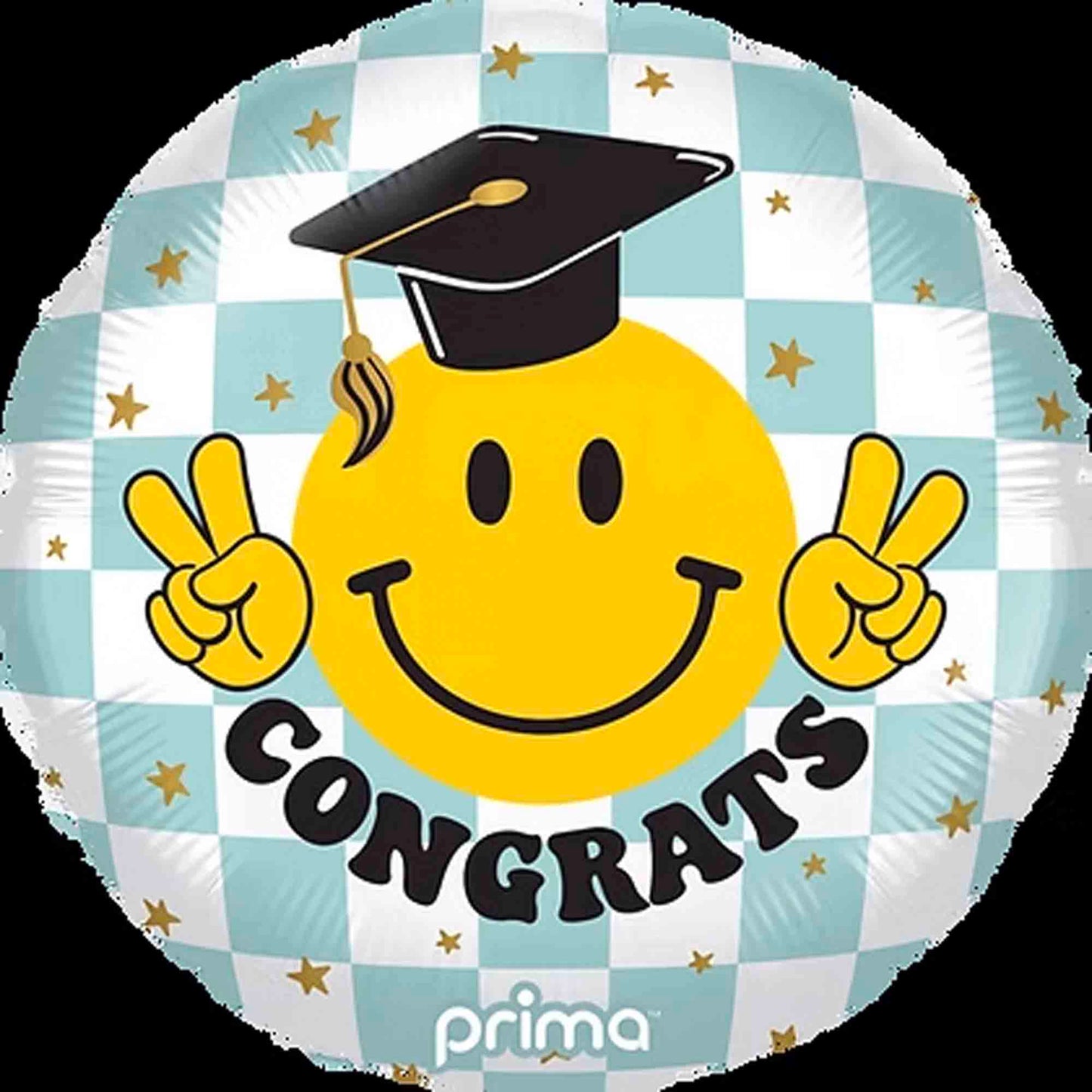 Prima 18 inch Round Congrats Smile Face Grad Checker 1ct