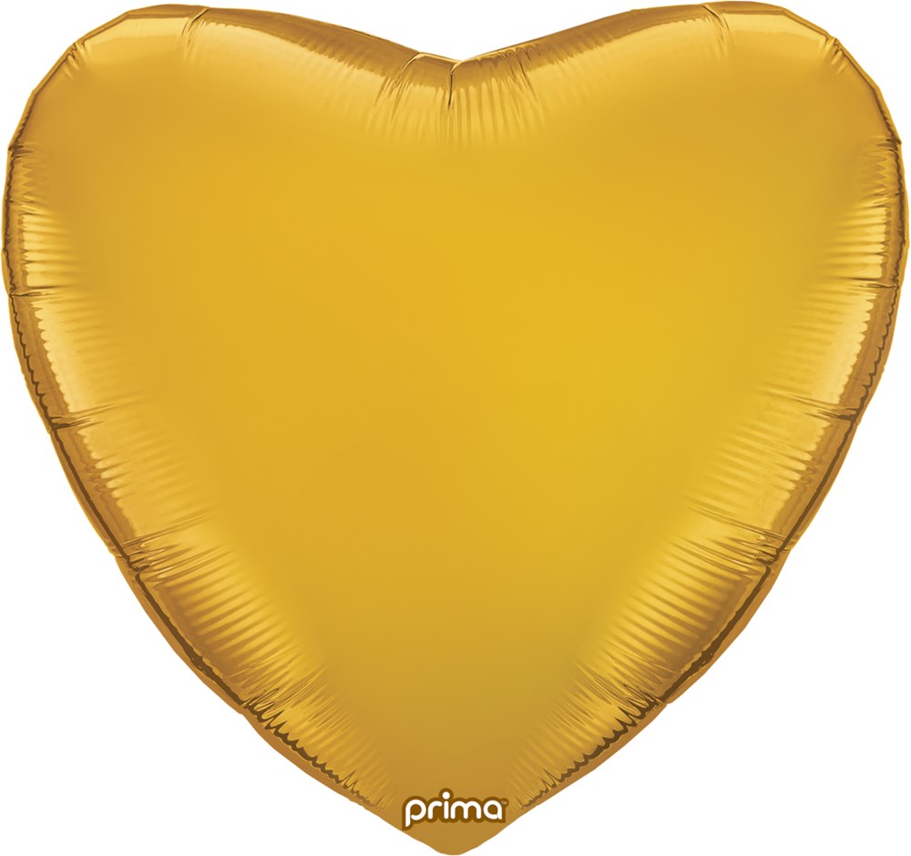 Shiny gold foil balloon shaped like a heart, 32 inches wide.