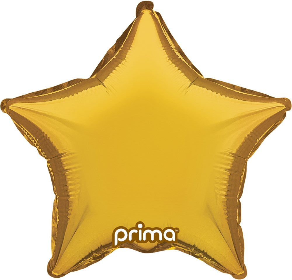 Shiny gold star-shaped foil balloon with a smooth, reflective surface and a small inflation tab at the top.