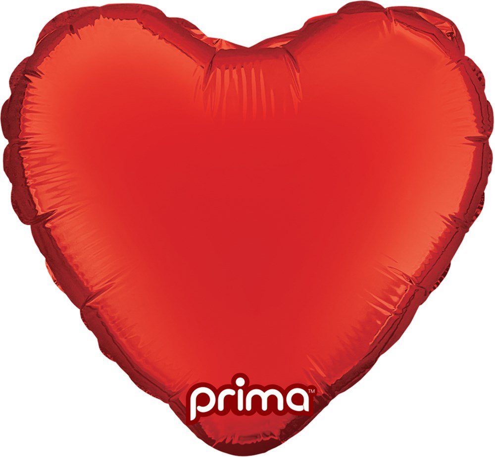 Red foil heart-shaped balloon with a glossy finish, 9 inches wide, single balloon shown.