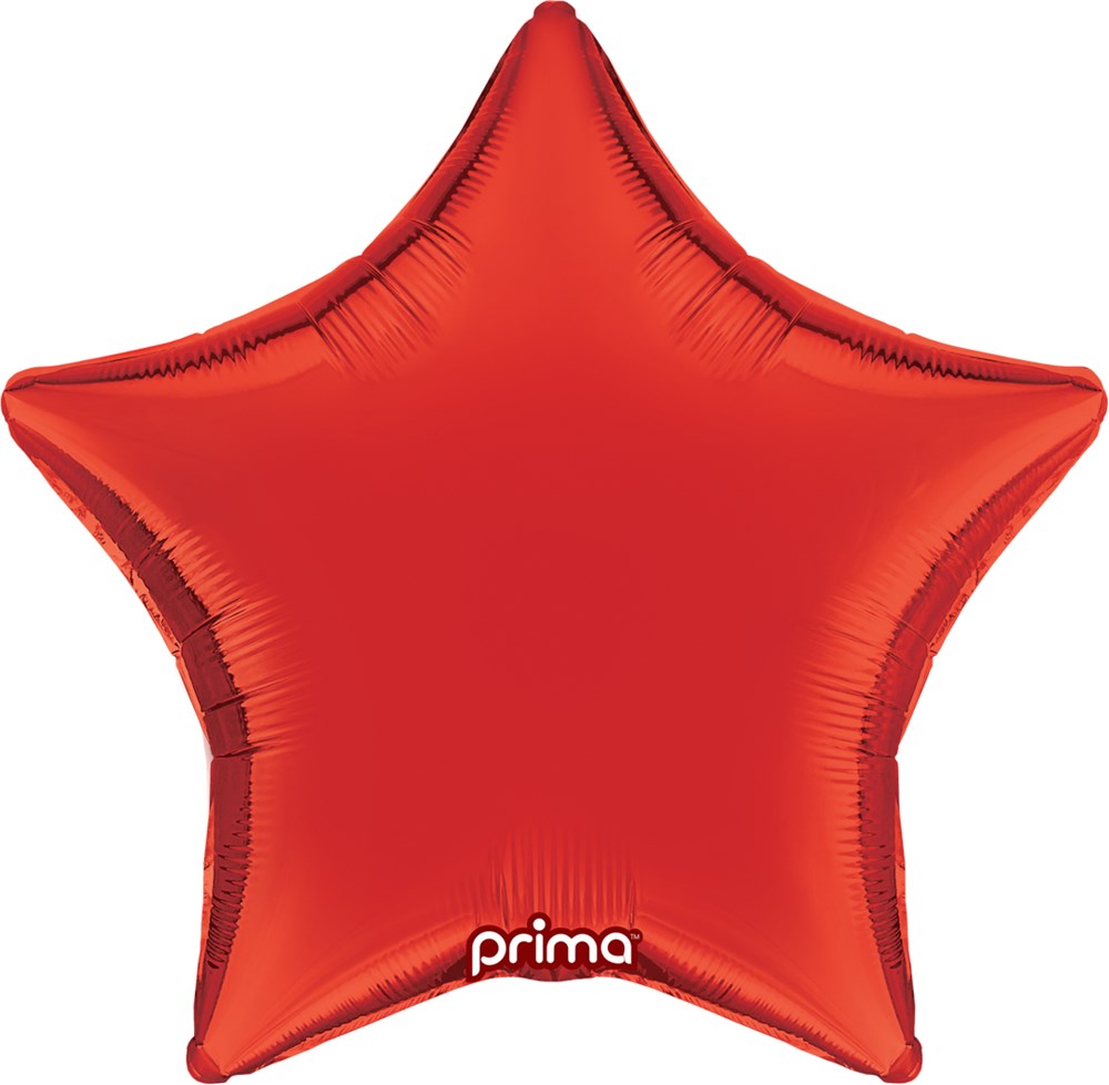 Red metallic foil star-shaped balloon with smooth, shiny surface and slightly rounded edges.