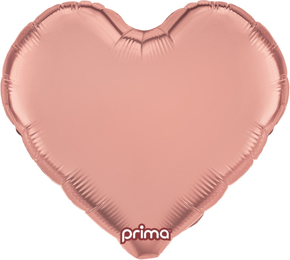 Rose gold foil balloon shaped like a heart, 18 inches wide, metallic finish.