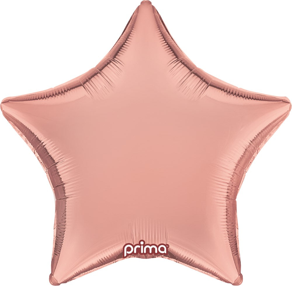 Rose gold metallic foil balloon shaped as a five-point star, 18 inches tall.