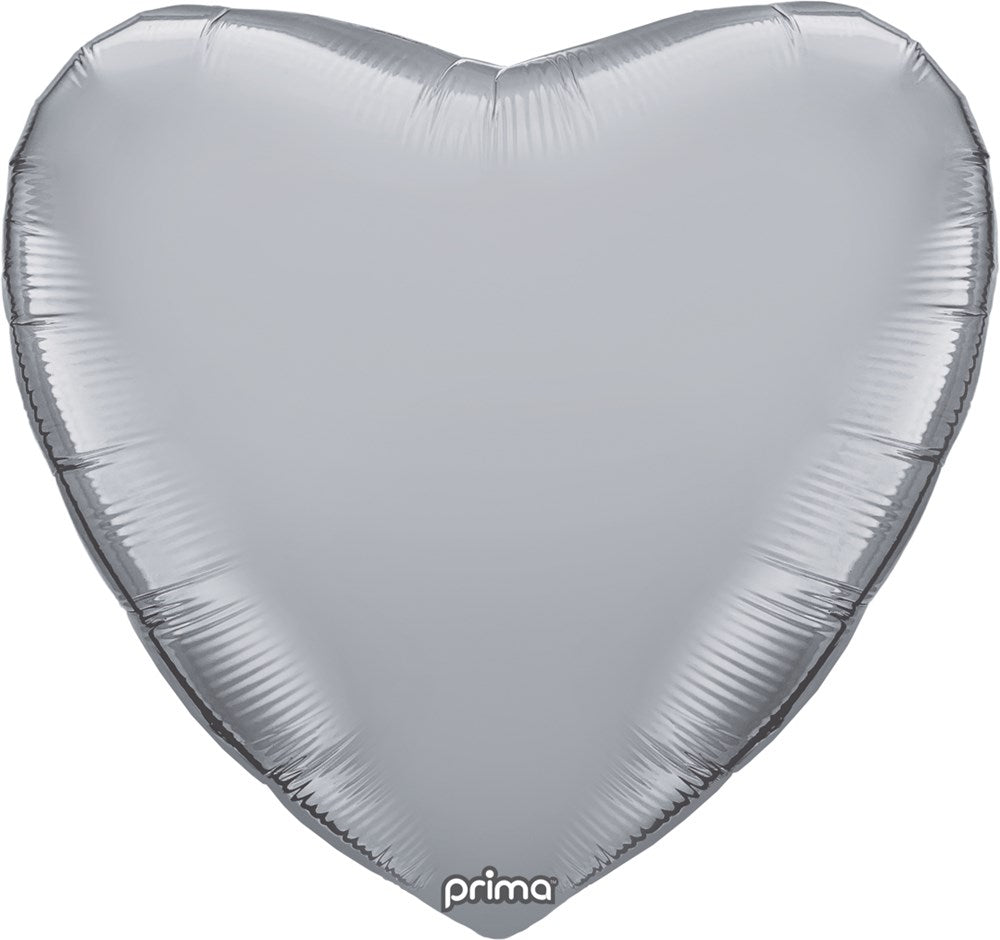 Silver foil balloon in the shape of a heart, 32 inches wide with a smooth metallic finish.
