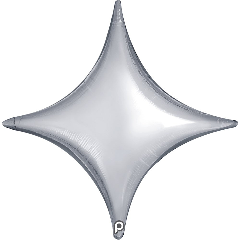 Silver star-shaped foil balloon with a smooth metallic finish, 18-inch size.