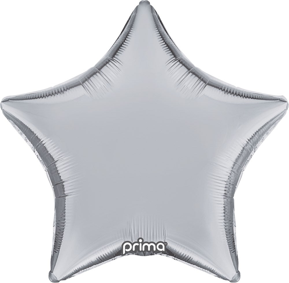 Silver star-shaped foil balloon with smooth reflective surface, 18 inches wide.