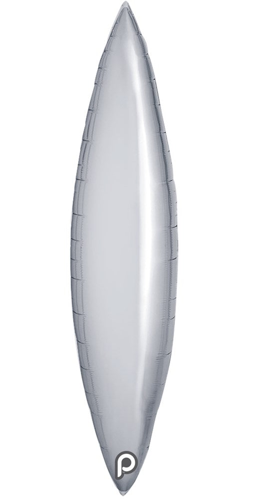 Silver metallic tapered foil balloon, elongated shape, 18 inches long, smooth surface, five-pack set.