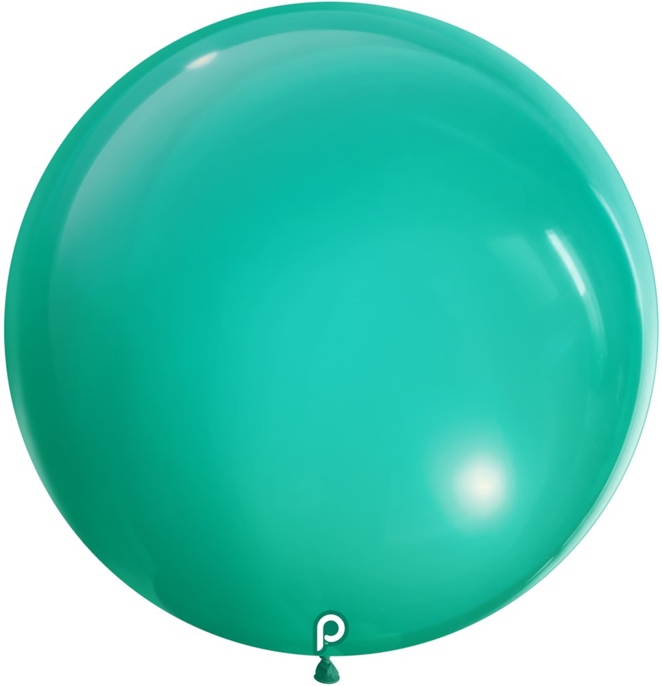 Large round aqua blue latex balloon with shiny, smooth surface and inflated shape.