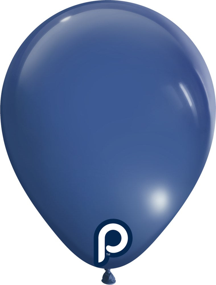 Glossy 5-inch deep blue latex balloon with a small white "P" logo near the bottom.