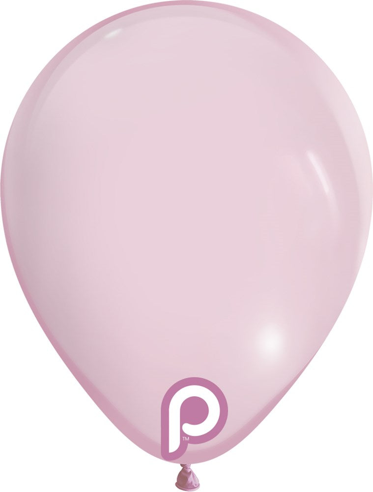 Light pink latex balloon with a teardrop shape and a small printed "P" logo near the tied end.