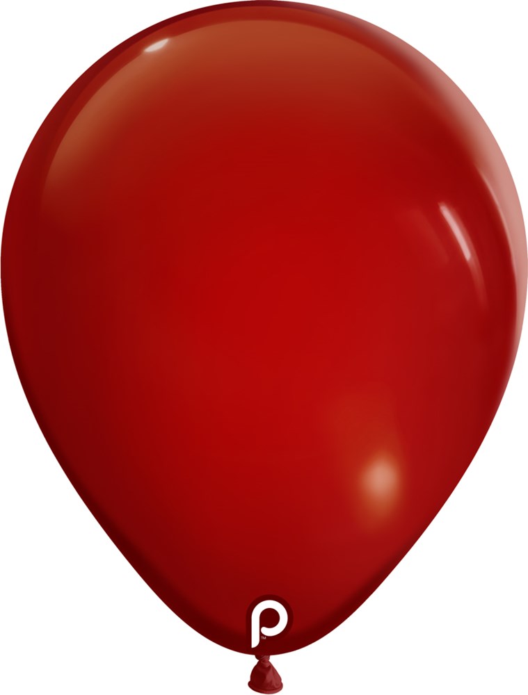 Glossy deep red 11-inch latex balloon with a tied neck and reflective surface.