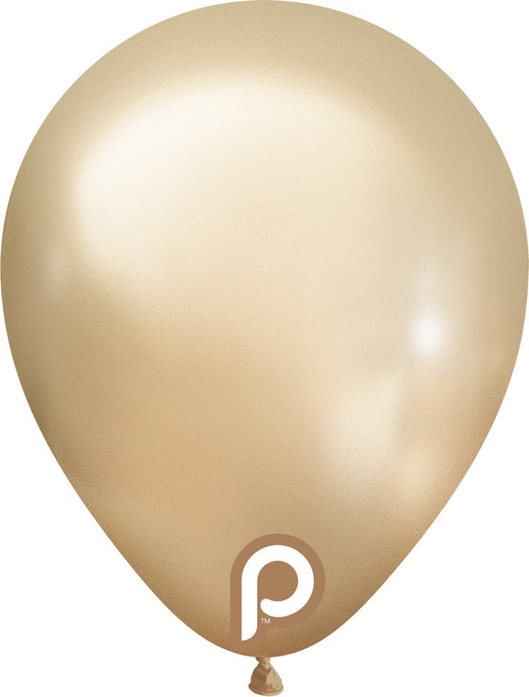 Glossy champagne-colored 5-inch latex balloon with a teardrop shape and a small tied neck.