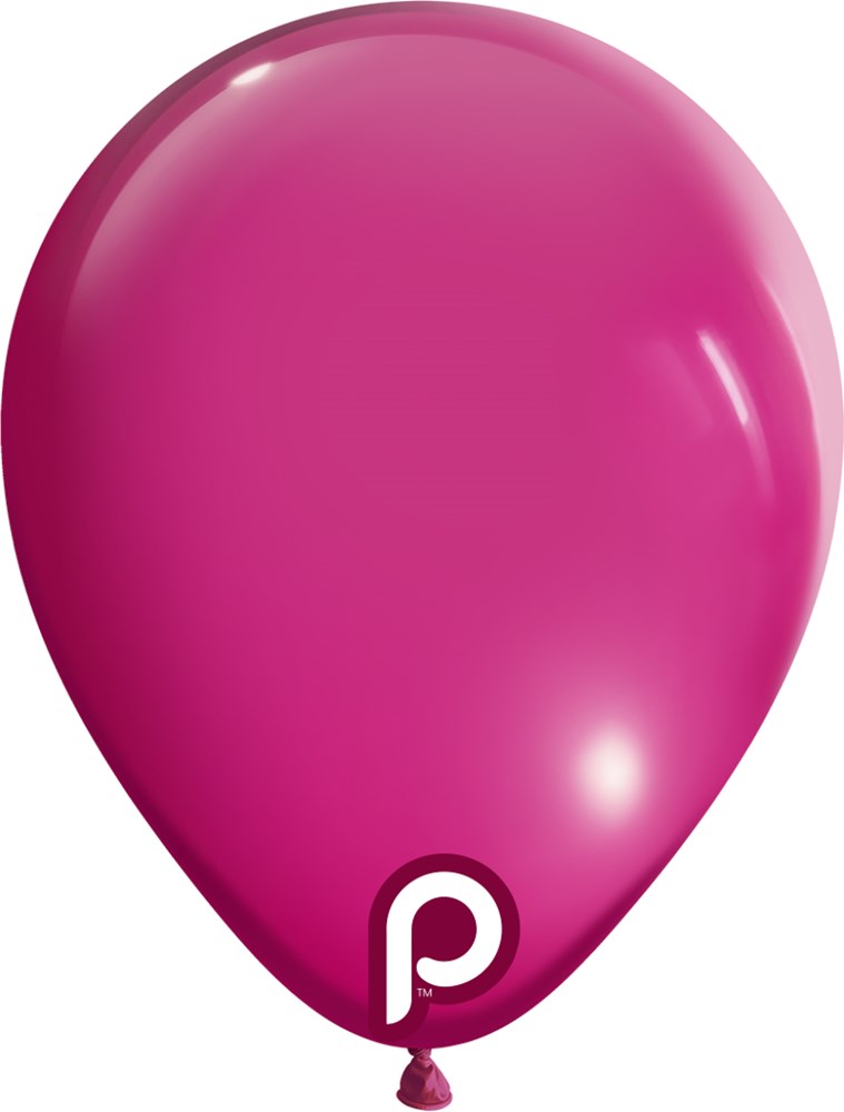 Bright pink 5-inch round latex balloon with a small white "p" logo near the bottom.