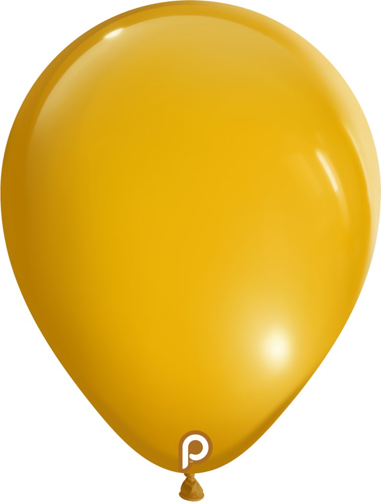 Glossy mango-colored 11-inch latex balloon inflated with a smooth surface and rounded teardrop shape.