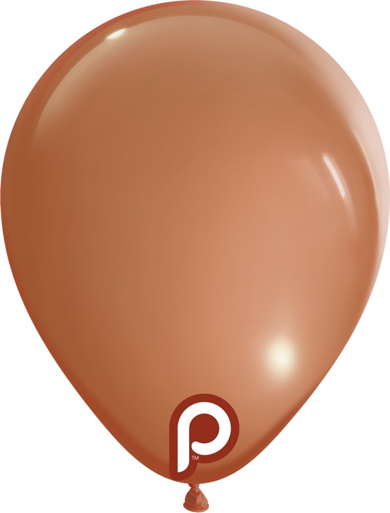 Glossy pink nude latex balloon inflated, smooth surface, round shape, five-inch size.