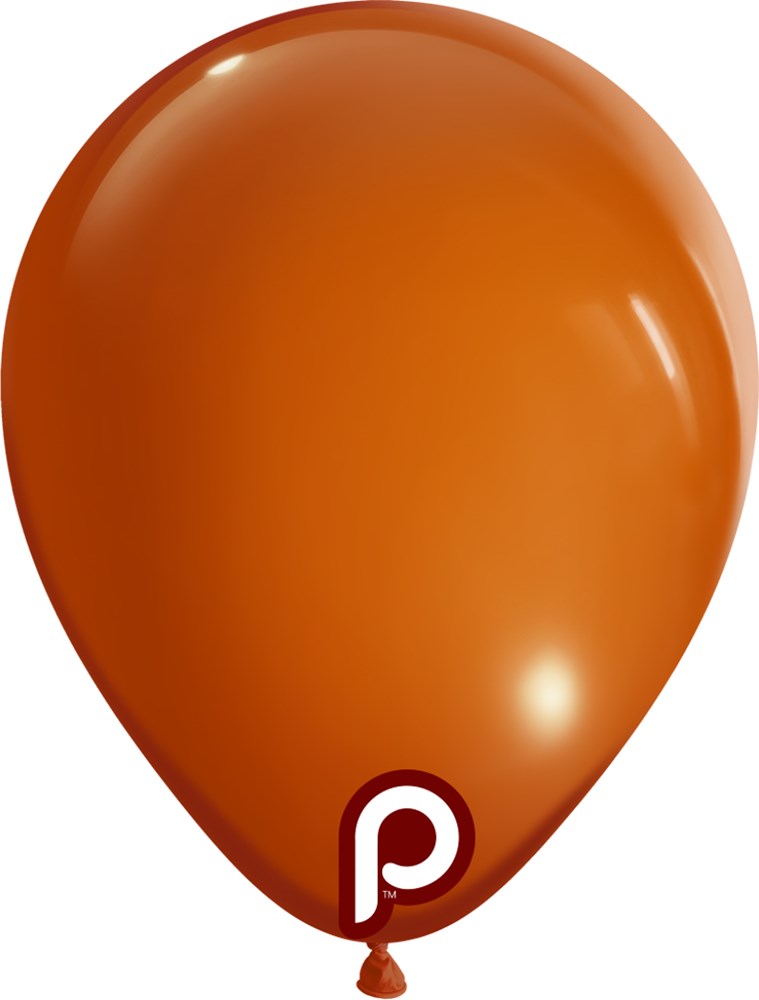 Orange 5-inch round latex balloon with a glossy finish and small white logo near the base.