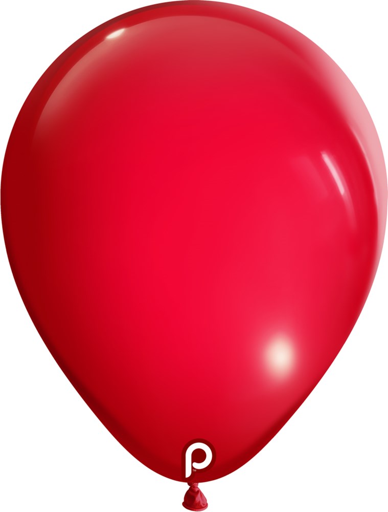 Bright red 11-inch latex balloon with smooth, glossy surface and classic oval shape.