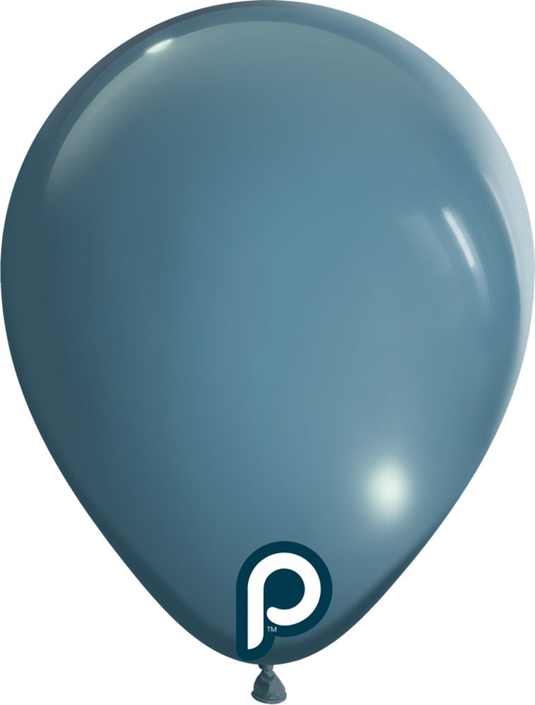 Smoky blue 5-inch latex balloon with glossy finish and rounded teardrop shape.