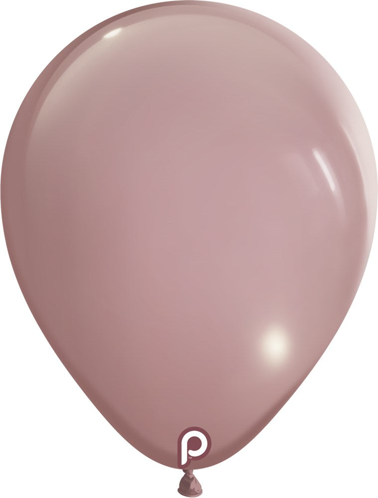 Matte dusty rose 11-inch round latex balloon with a tied neck and smooth surface.